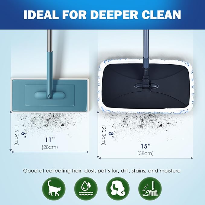 Matthew Microfiber Mop Compatible with Hardwood Floor'N More Microfiber Mop,Reusable&Washable 15x8 Inches,3Pack Microfiber Wet Mop Refills for Wet & Dry Floor Cleaning,Incl.1 Cleaning Scraper
