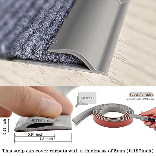 Self Adhesive Carpet Transition Strip with Edge Trim, Designed for Seamless Transitions from Carpet to Tile or Vinyl Floors, Perfect for Doorways.(Brown,30ft)