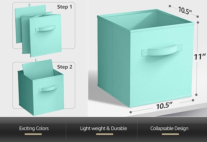 Sorbus Storage Cubes - 11" Foldable Storage Bins with Handle for Nursery, Playroom, Closet Organizers and Storage - 6 Fabric Shelf Basket for Toys, Books, Clothes - Green Yellow & Blue Storage Bins