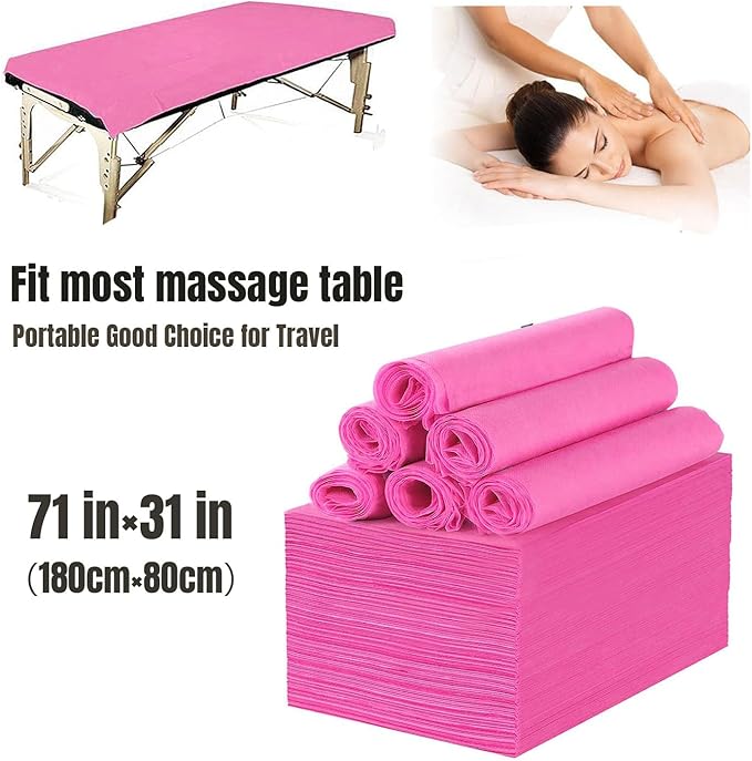 100 PCS Disposable Massage Table Sheets Spa Bed Covers 71"x31" -Non Woven Fabric Waterproof Protector for Waxing, Tattoo, Beauty Salon,Facial, Esthetician Table Bed (Pink)