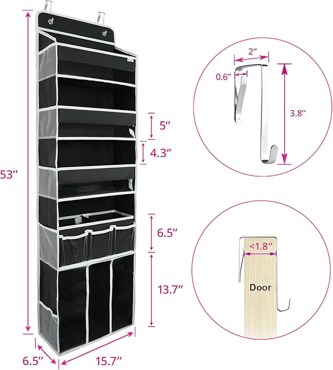 Door Hanging Storage Organizer,with 3 Bins 1 Movable Baby Diaper Caddy,1 Large capacity diaper stacking storage Organizer,10 Side Pockets ,Bedroom Door Storage for Nursery Baby Essentials. (Dark grey)