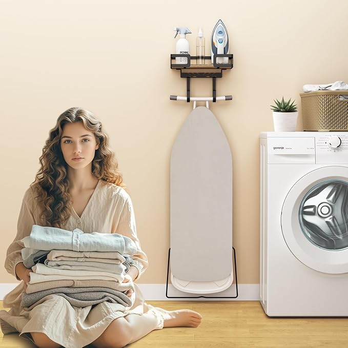 Ironing Board Holder Wall Mount, Iron Board Wall Hanger, Sewing, Laundry Room Organization, Black, T&V Shaped Space Saving Iron Holder for Laundry Room Decor and Accessories, Organization and Storage