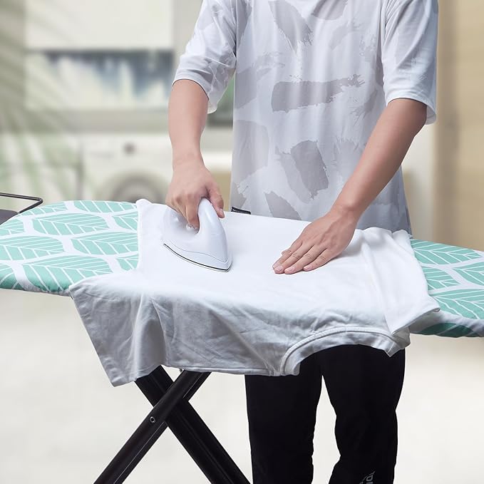 Wide Ironing Board Cover and Pad 18 x 49 inch Heat Reflective with Hook and Loop Fasteners, Thick Padding with Elasticized Edges, 3 Layers Iron Board Cover (Green Leaf)