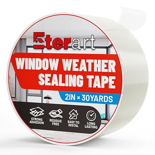 Transparent Weatherproof Seal Tape 2" x 30 Yards, High Strength Waterproof Sealing Tape for Windows Doors, RV Bathroom Kitchen Outdoor, Air Water Leakage Protection Adhesive Weather Stripping