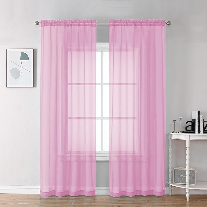 Chyhomenyc Pink Sheer Curtains 78 Inches Long 2 Panels Set for Living Room, Light Filtering Voile Lightweight Bedroom Curtains, Rod Pocket Solid Window Treatment Drapes, Each 42W x 78L