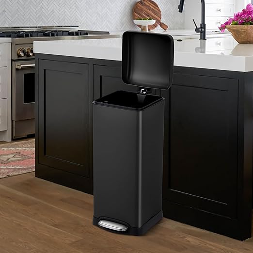 TrailBlaze 8Gallon / 30l Kitchen Trash Can, Stainless Steel Rectangular Pedal Recycle Bin with Soft-Close Lid, Removable Inner Bucket, Fingerprint-Proof, Step Trash Can for Home, Kitchen