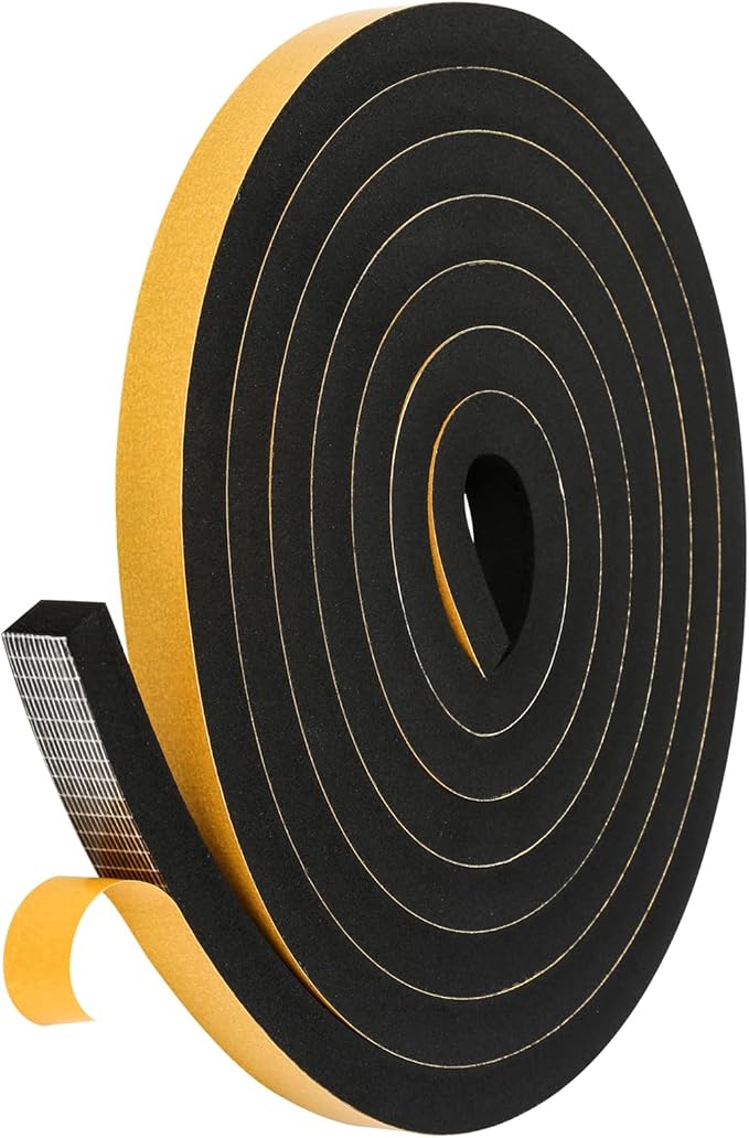 Black Weather Stripping Door Seal Strip (3/5 Inch X 1/2 Inch X 10Feet), Strong Adhesive, Lightproof, Soundproof, Weatherproof Foam Tape Insulation for Sliding Door, Front Door Frame, Windows