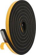 Black Weather Stripping Door Seal Strip (3/5 Inch X 1/2 Inch X 10Feet), Strong Adhesive, Lightproof, Soundproof, Weatherproof Foam Tape Insulation for Sliding Door, Front Door Frame, Windows