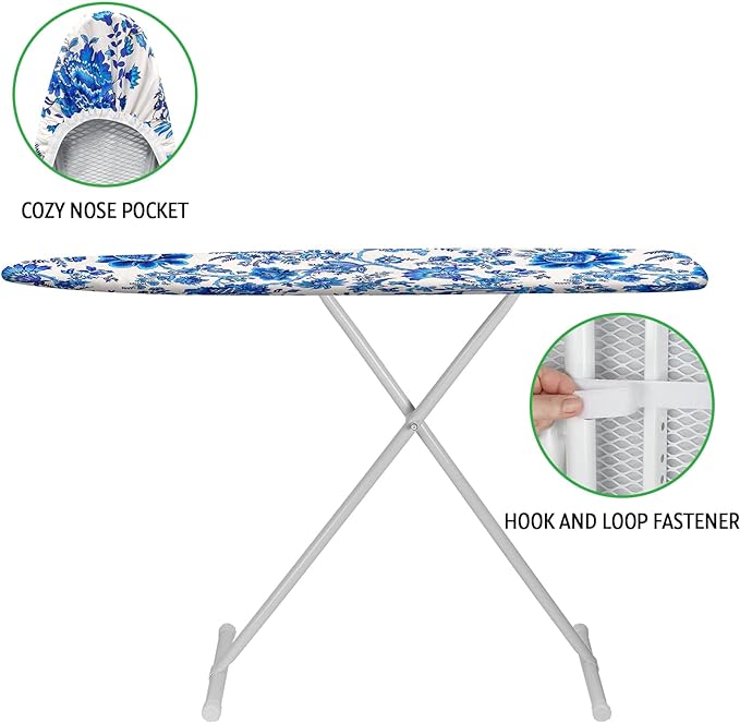 Ironing Board Cover and Pad 15x54 Inch Standard Ironing Board Cover with Elastic Edge and Hook and Loop Fasteners Scorch and Stain Resistant Cotton Ironing Covers with Thick Padding