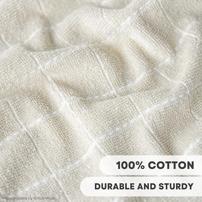 Artoid Mode Checkered Designed Cotton Beige Grey Terry Kitchen Dish Cloths, 12x12 Inch Soft Absorbent Quick Drying Cleaning Kitchen Rags Set of 6