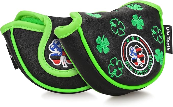 BIG TEETH Putter Cover Mallet Putter Cover Half Mallet Small Golf Headcover, Mini Club Head Protector Magnetic Closure Black Leather for Odyssey White Hot #5 Golf Rossie Tour Edge Chipper etc