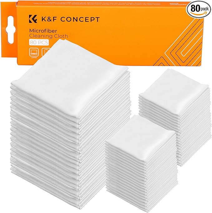K&F CONCEPT 80 Pack Microfiber Cleaning Cloths for Glasses, 6''x6'' Individually Wrapped Lens Cleaning Cloths for Cameras, LCD Screens, iPad, Tablets, Laptops, Telescope