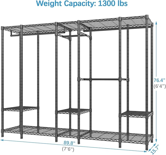 VIPEK V50 Extra Large Portable Closet Rack Bedroom Armoire Freestanding Wardrobe Closet, Heavy Duty Clothes Rack Multi-Functional Metal Clothing Rack for Hanging Clothes, Max Load 1300lbs, Black