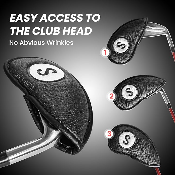 FINGER TEN Golf Club Covers for Irons Magnetic Value 11 Pack, Synthetic Leather Deluxe Head Cover Set Headcovers for Irons Fit Main Iron Clubs