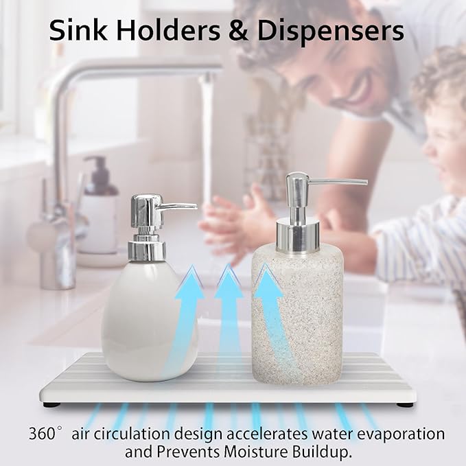 Diatomite Soap Dish, Water Absorbing Stone Tray, Kitchen Sink Organizer, Fast Drying Counter Holder (White, 9.5" x 4"/24 x 10cm)