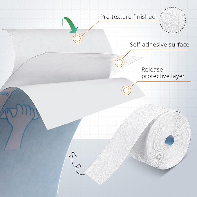 Self Adhesive Crack Tape 1.5'' x 32' Textured Roll - Paintable for Walls, Diatom Mud Finish Texture for Drywall Repair