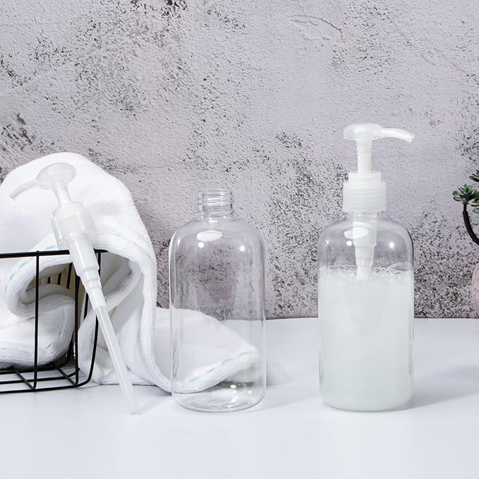 Yebeauty Pump Bottle Dispenser, 4 Pack 10oz/300ml Plastic Dish Lotion Soap Dispenser Clear Liquid Shampoo Container for Bathroom Kitchen Hotel Body Wash