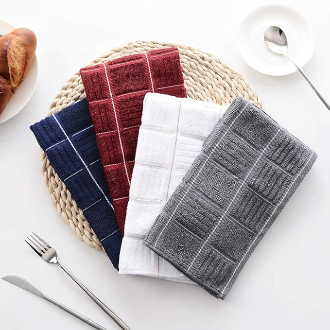 Anyi 100% Cotton Kitchen Towels, Absorbent Dish Towels with Hanging Loop, Soft Kitchen Hand Towels for Washing Drying Dishes(16x26, Set of 3, Redwhite)