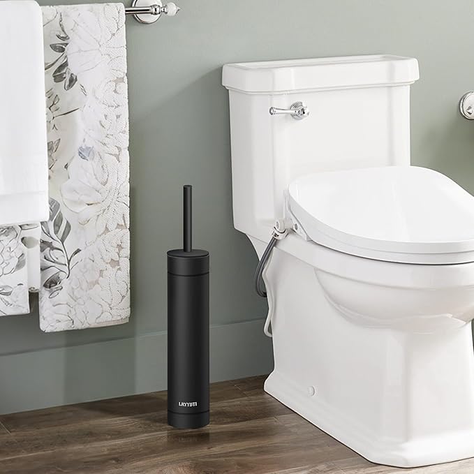 Stainless Steel Toilet Brush with Holder, 2 Black Bristle Heads