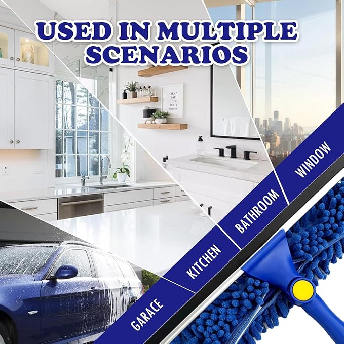 Window Squeegee Cleaner Tool Set,3-in-1 Window Cleaning Kit with 94" Long Extension Pole,Rotatable Bendable Window Washing Kit with 2 Blade 2 Scrubber for Home Car Glass Window Cleaning (11Pcs,Blue)