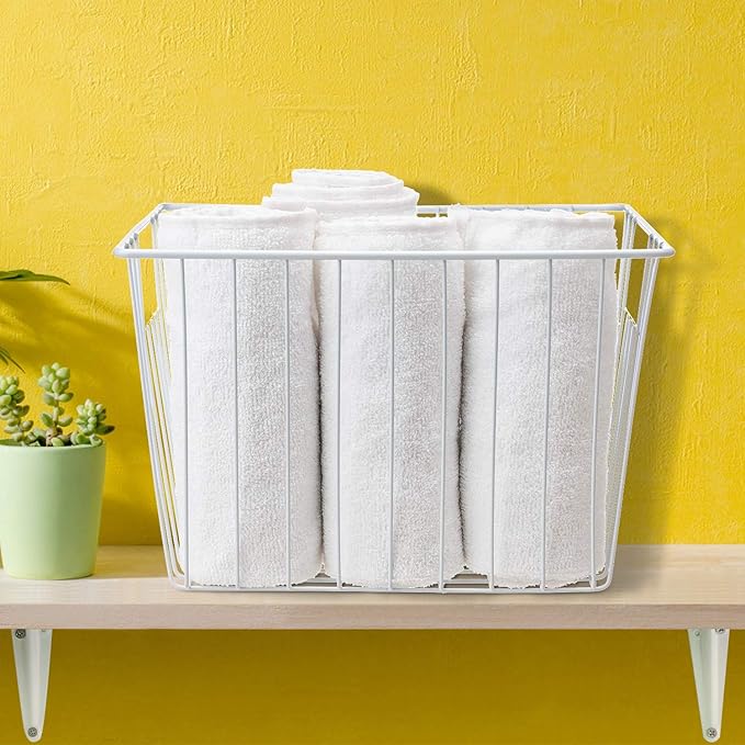 Upright Freezer Organizer Bins， Freezer Baskets for 14, 15 cu.ft Standup Freezer, Wire Storage Baskets with Built-in Handles for Frozen Foods, Snacks, Vegetables, Fruits and More, 6Pcs , White