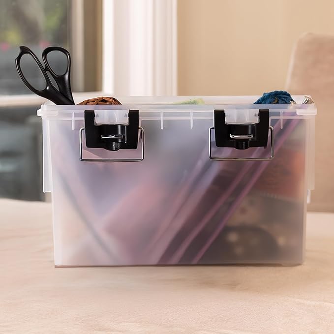 Sheffield 12767 XL Storage Bins With Lids, 4-Pack Stackable Storage Bins, Made in USA, Lockable and Water-Resistant Containers with Lids, Plastic Containers for Home, Classroom, and Dorm