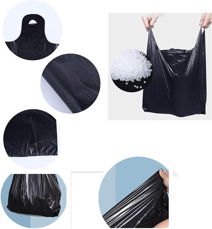 YYaaloa 100 pcs Black Trash Bags with Handles - 14x22 Super Thick 1.8mil Plastic Rubbish Bags for Office, Picnic, Kitchen, Bulk Use