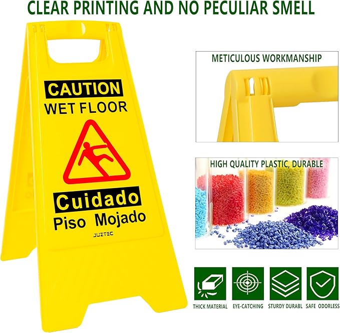 Wet Floor Sign 3 Pack - Caution Wet Floor Signs Commercial for Safety Precautions | Visible Yellow Warning Sign for Slippery Surfaces