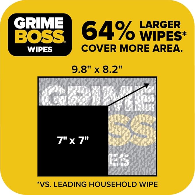 Grime Boss Heavy Duty Surface and Hand Wipes (4x60ct) | Wet Wipes Remove Paint, Oil, Grease, Adhesives, Mud, Dirt | Shop Wipes Replace Cleaners like Rags, Towels, Pumice, Soap