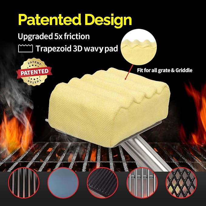 Upgraded Grill Brush Bristle Free,Water-Activated steam Effectively Cleans The Grill.Unique Wavy pad for Cast Iron/Stainless-Steel Grates, (Only Replaceable Cleaning Head No Grill Brush)