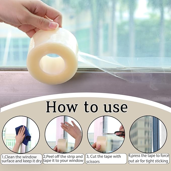 Transparent Window Seal Weather Sealing Tape 2 Inch x 35 Yards Weather Stripping Residue Free Clear Window Insulation Tape for Shower Glass Gaps and Doors Windproof Tape