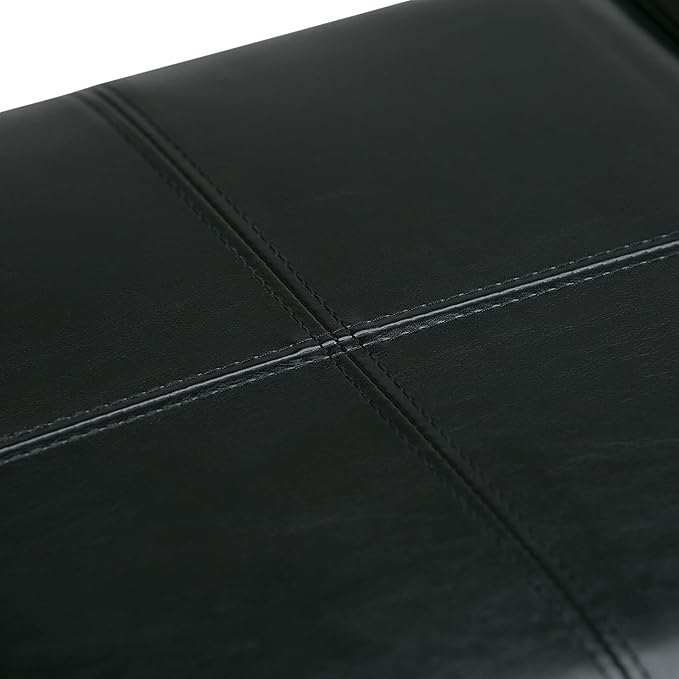 SIMPLIHOME Avalon 42 inch Wide Contemporary Rectangle Storage Ottoman in Midnight Black Vegan Faux Leather, Assembled, For the Living Room, Entryway and Family Room