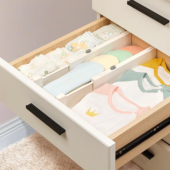 Vtopmart 16 Pack Drawer Dividers for Clothes, 4" High 11.6"-17" Adjustable Expandable Dresser Drawer Organizer, Plastic Drawers Separator for Dresser, Baby Clothes, Underwear, Kitchen & Office Storage