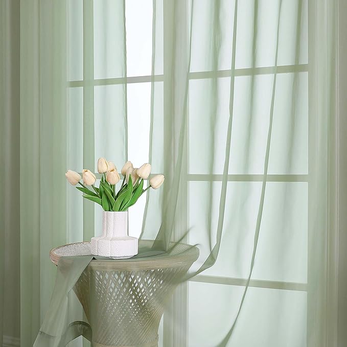 Chyhomenyc Sage Green Sheer Curtains 84 Inches Long 2 Panels, Light Filtering Green Curtains for Living Room, Soft Gentle Voile Rod Pocket Bedroom Window Drapes, 59Wx84L Inch, 2PCS