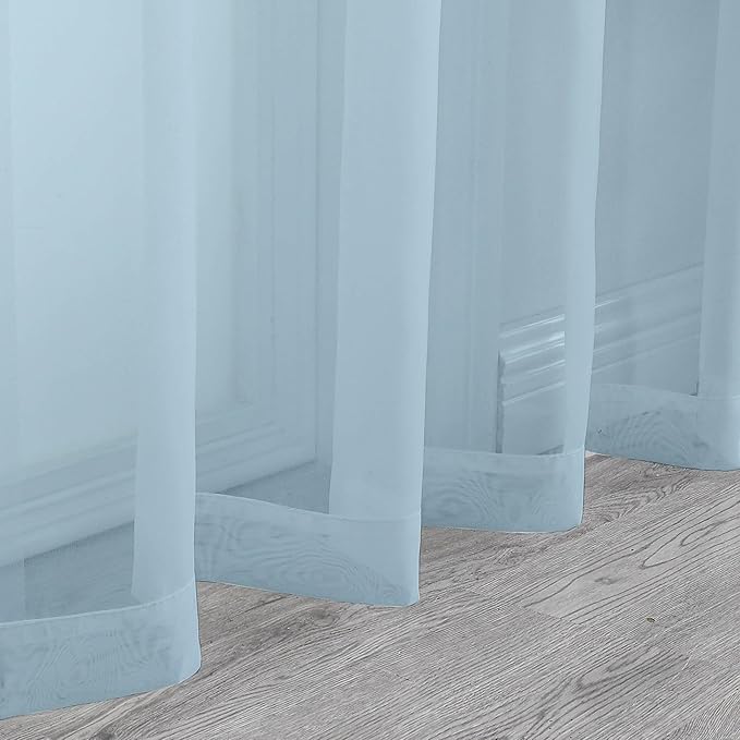 Chyhomenyc Light Blue Sheer Curtains 63 Inch Length 2 Panels, Light Filtering Airy Rod Pocket Window Curtain Treatment Drapes for Bedroom Living, Each 42Wx63L Inches