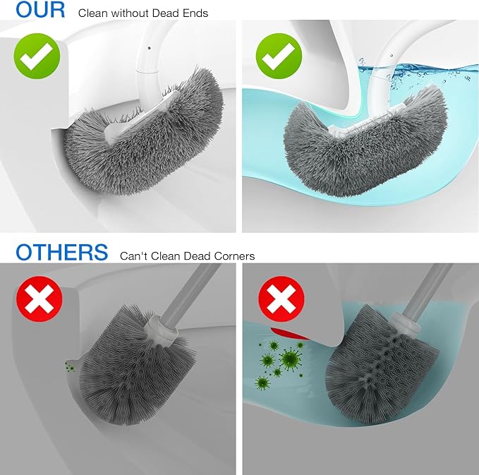 Toilet Bowl Brush and Holder, OSCIOSS Toilet Brush Set with Ergonomic Design, Compact Size, Durable Bristles, RV Toilet Brushes & Holders for Dead Corner Clean, White