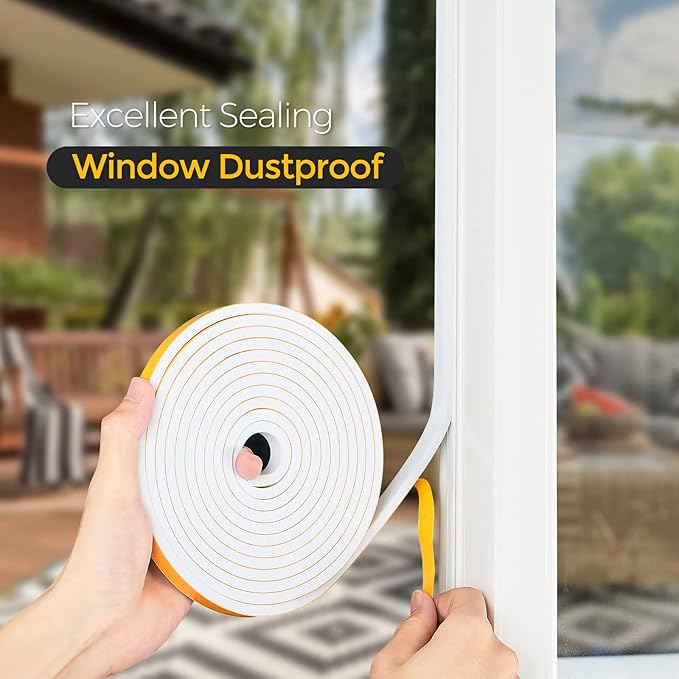 6.5 Feet Weather Stripping Door Seal, 2" Wide X 1" Thick Door Seal Strip High Density Foam Tape Adhesive Strip for Door Soundproofing,Window Insulation (2" x 1" x 6.5FT,White)