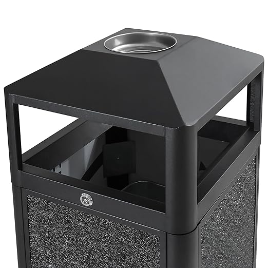 Square Waste Container with Dome Lid | Commercial Outdoor Garbage and Trash Container, Black, 15 Gallon
