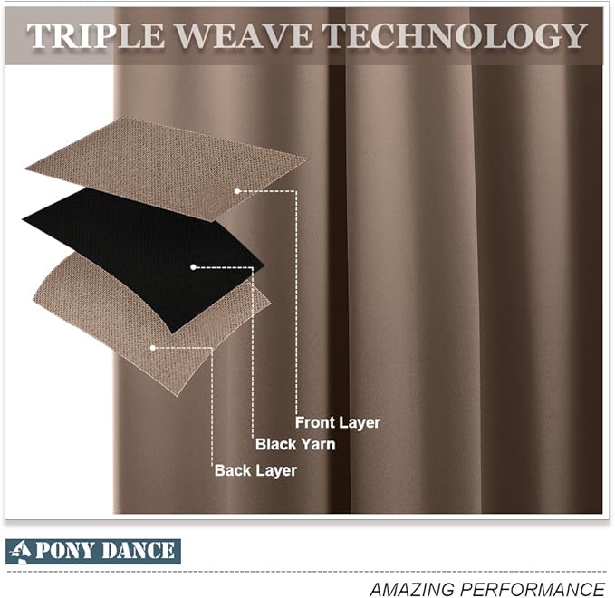 PONY DANCE Blackout Curtains Mocha - Thermal Insulated All Seasons Grommet Top Curtain Drapes Heavy-Duty Window Draperies Light Blocking Noise Reducing for Bedroom, 42 by 54 inches, Mocha, 2 PCs