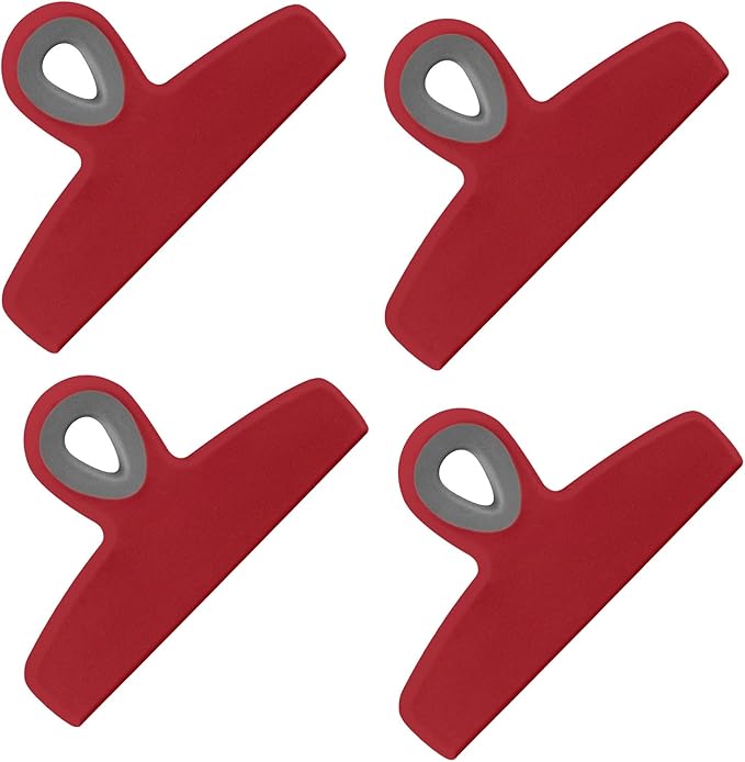COOK WITH COLOR Bag Clips - Heavy Duty Chip Clip and Refrigerator Magnet Clips for Food Storage with Air Tight Seal Grip, Red, Pack of 4 Large Clips