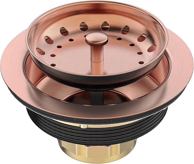 BOTEMY Stainless Steel Copper Sink Drain Strainer Kit 3-1/2 inch Kitchen Drain Assembly with Metal Center Knob Basket Stopper Replacement for Standard Kitchen Sinks, Antique Copper