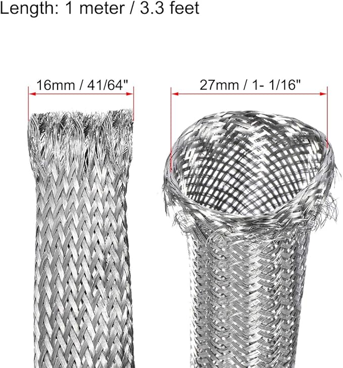 uxcell 3.3Ft - 41/64 Inch 304 Stainless Steel Sleeving Expandable Hose Cover