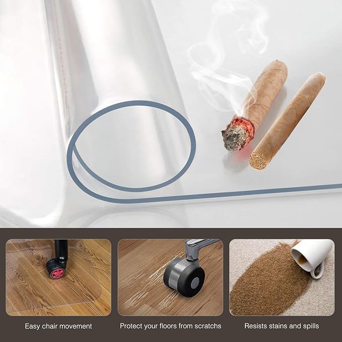 Office Chair Mat for Hardwood Floor, 1/8" Thick 55” x 35” Crystal Clear Hard Floor Chair Mat, Transparent Floor Protector Mat Flat Without Curling