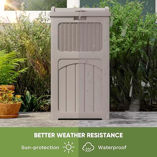 Patiowell 36 Gallon Outdoor Trash Can, Resin Outdoor Garbage Can with Lid for Patio, Backyard, Deck, Light Brown （2 Pack）