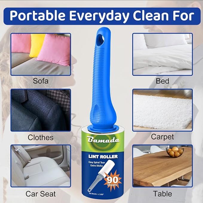 Sticky Lint Roller for Pet Hair: Lint Remover for Dog Cat Hair Mega Value Set 540 Sheets 2 Handles+6 Rollers Fur Removal for Clothes Couch Furniture