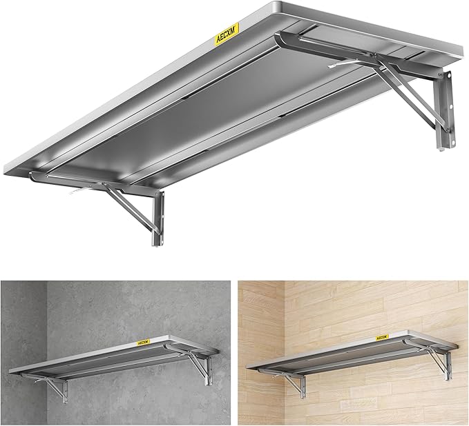 1.3x4ft Adjustable Rail Type Folding Storage Rack Shelf, Suitable for Garage, Storage Room, Kitchens Wall Shelf,Garage Storage Rack Floating Shelves, Wall Mounted Folding Table(1pc-Silver Gray)