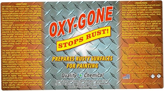 Quality Chemical Oxy-Gone Rust Remover and Metal Treatment/Rust Repair/Prepares surfaces for painting / 1 gallon (128 oz.)