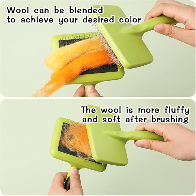 2 Pcs Large Plastic Wool Carders, Needle Felted Carding Brushes Tools with Finger Cots, Needle Felting Brushes for Wool Felting, Spinning Crafts, Pet Grooming
