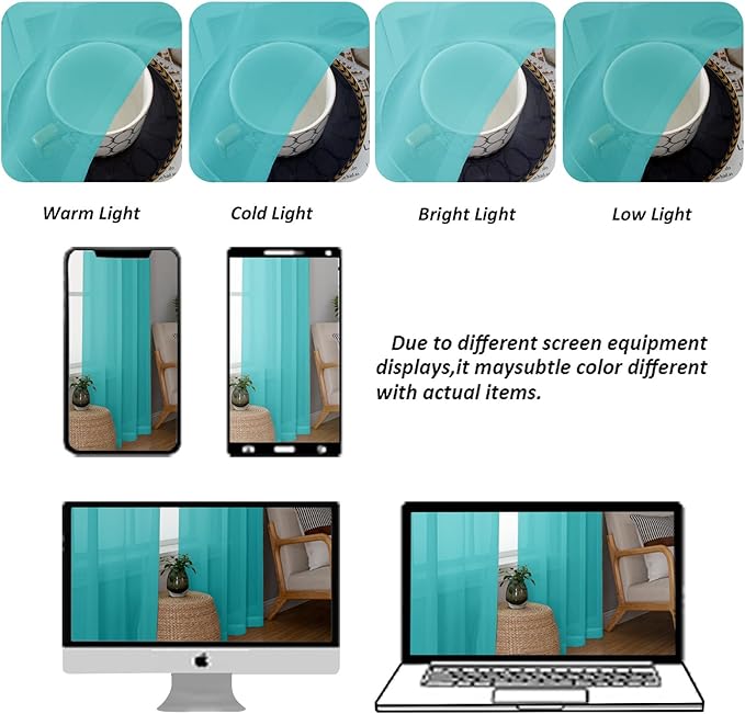Chyhomenyc Turquoise Sheer Curtains 84 Inch Length 2 Panels, Light Filtering Soft Airy Voile Rod Pocket Teal Sheer Window Drapes for Bedroom Living Room, Each 42Wx84L Inches