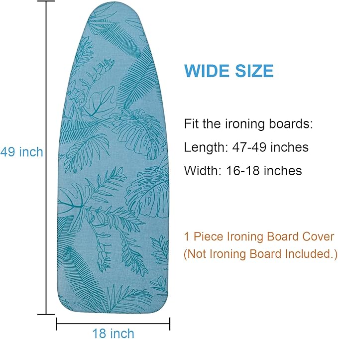 Ironing Board Cover for 18" x 49", Extra-Wide Pad with Elastic Edge, Thick Padding, Anti-Scorch, Bonus Mesh Cloth